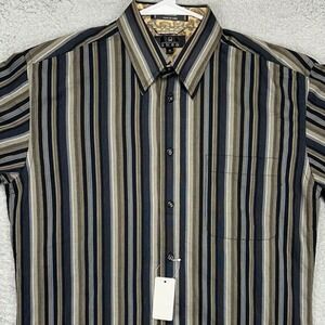 Enro Button Up Shirt Adult Medium Black Gold Stripes Casual Long Sleeve Mens NEw
